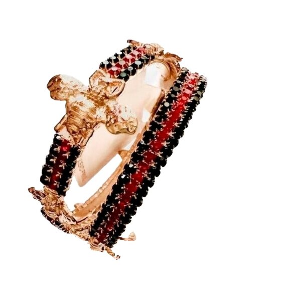 🔥🔥🆕BLING GOLD BEE RHINESTONE HOOP EARRINGS 2 inch - Picture 3 of 6